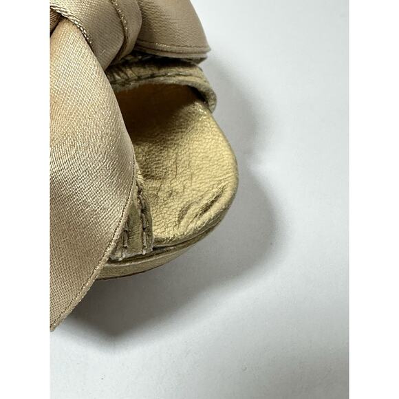 Coach Daisey Gold Platform Heels w/ Satin Bow, Peep Toe, Mono Logo, Women's 9B - Picture 9 of 12